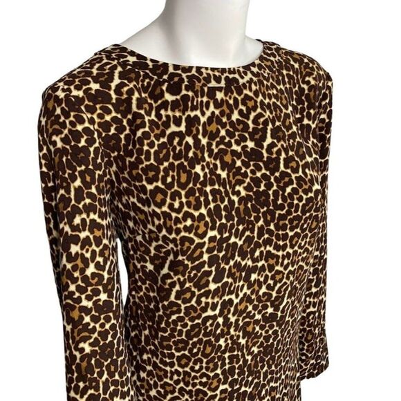 J Crew Animal Print Cheetah Crepe Long Sleeve Shift Dress sz 12 NEW - Picture 2 of 8